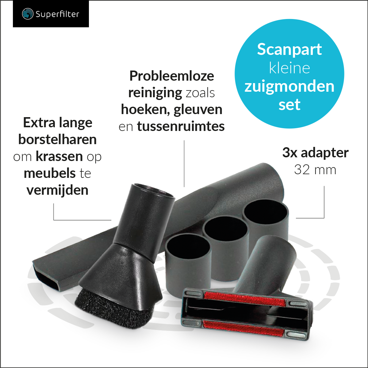 Stofzuiger opzetstukken/ zuigmonden set 3 stuks Ø32+35mm