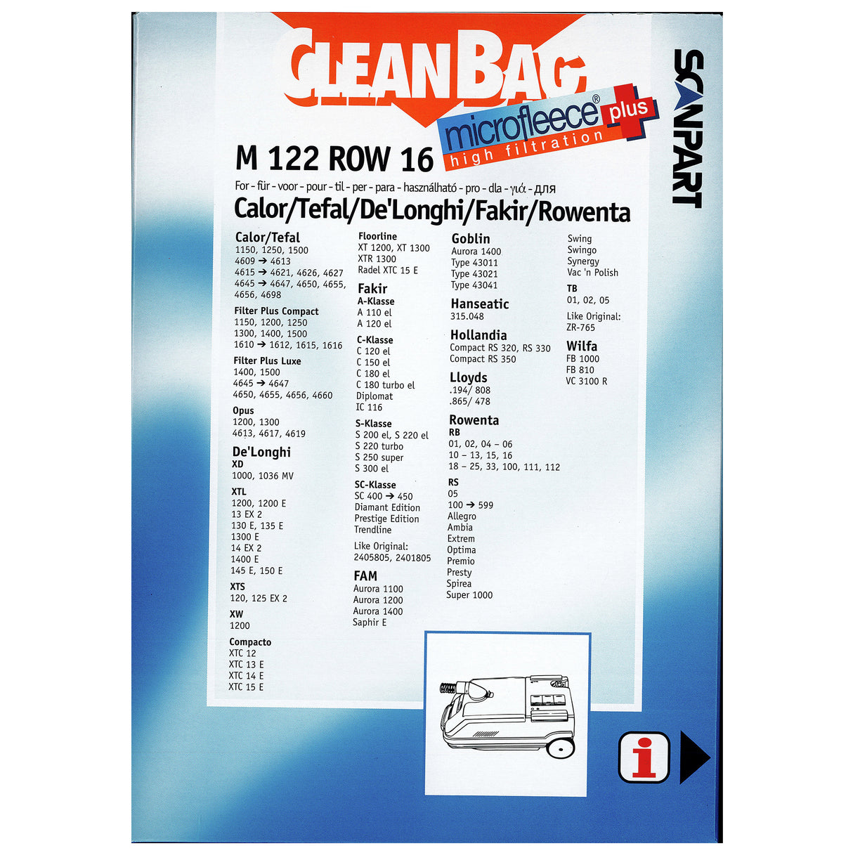 Cleanbag Microfleece+ stofzuigerzak geschikt voor Calor/Tefal/De'longhi/Fakir/Rowenta