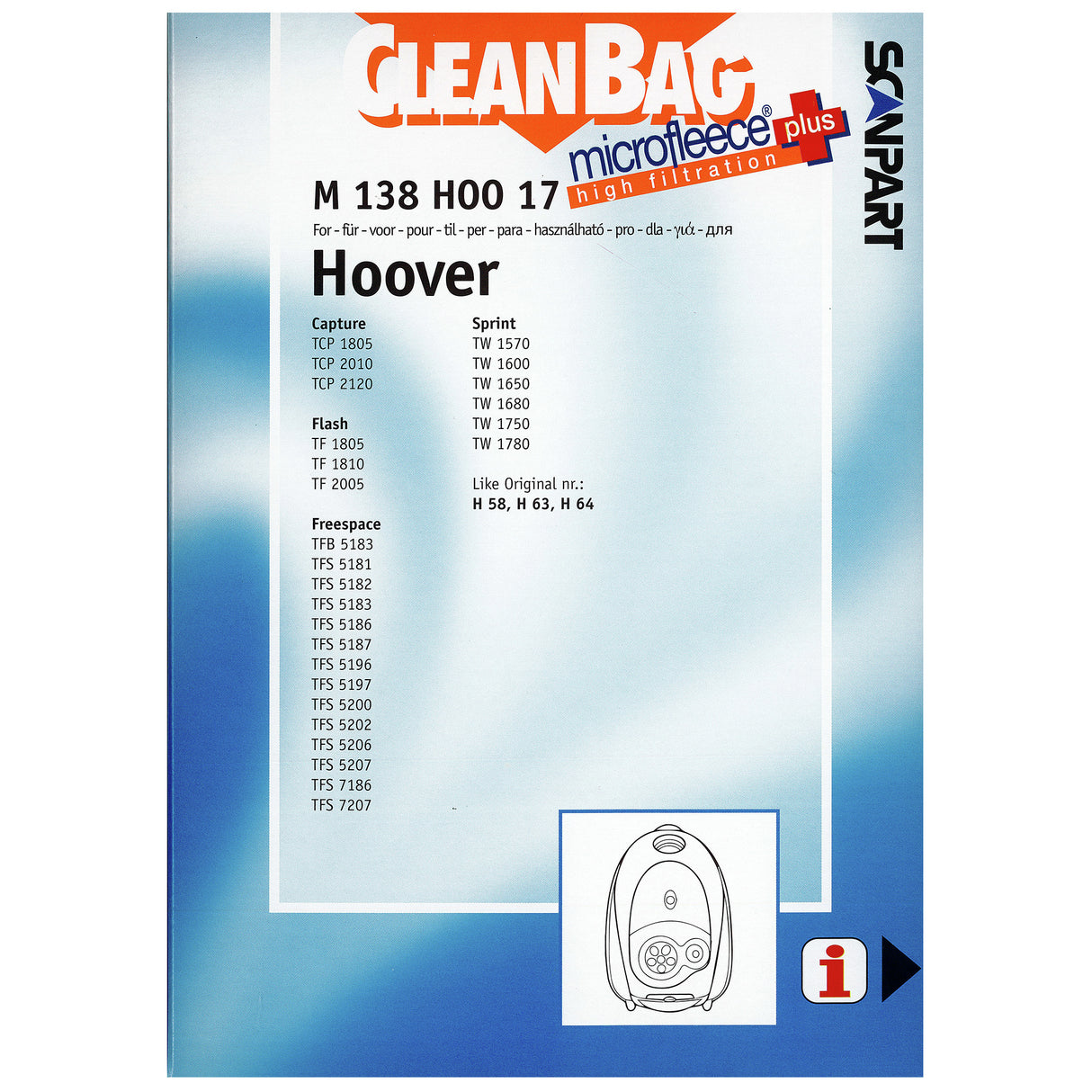 Cleanbag Microfleece+ stofzuigerzak geschikt voor Hoover Sprint
