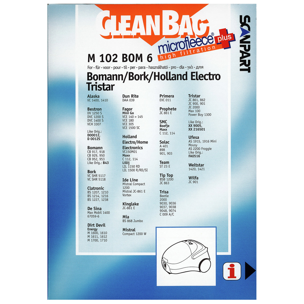Cleanbag Microfleece+ stofzuigerzak geschikt voor Bomann/Bork
