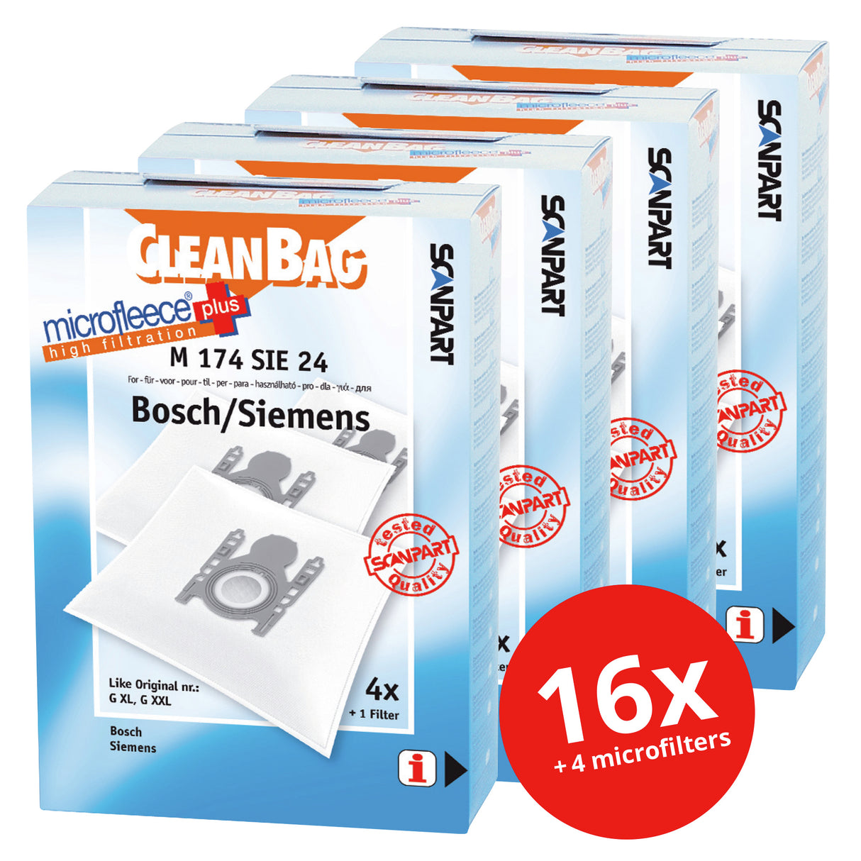 Cleanbag voordeelverpakking Microfleece+ stofzuigerzak geschikt voor Bosch/Siemens GXL/GXXL/GALL