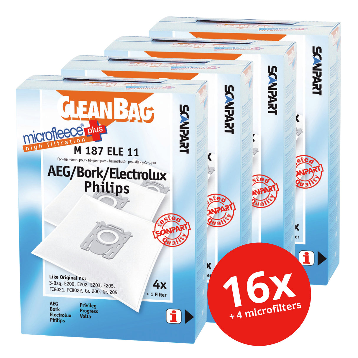 Cleanbag voordeelverpakking Microfleece+ stofzuigerzak geschikt voor AEG/Bork/Electrolux/Philips