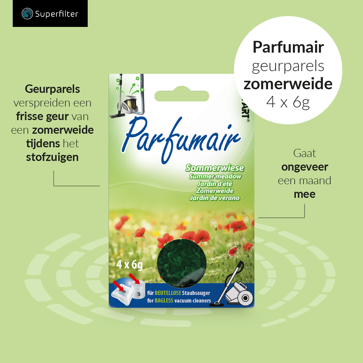 Stofzuiger parfum zomerweide - Geurparels 4x 6g