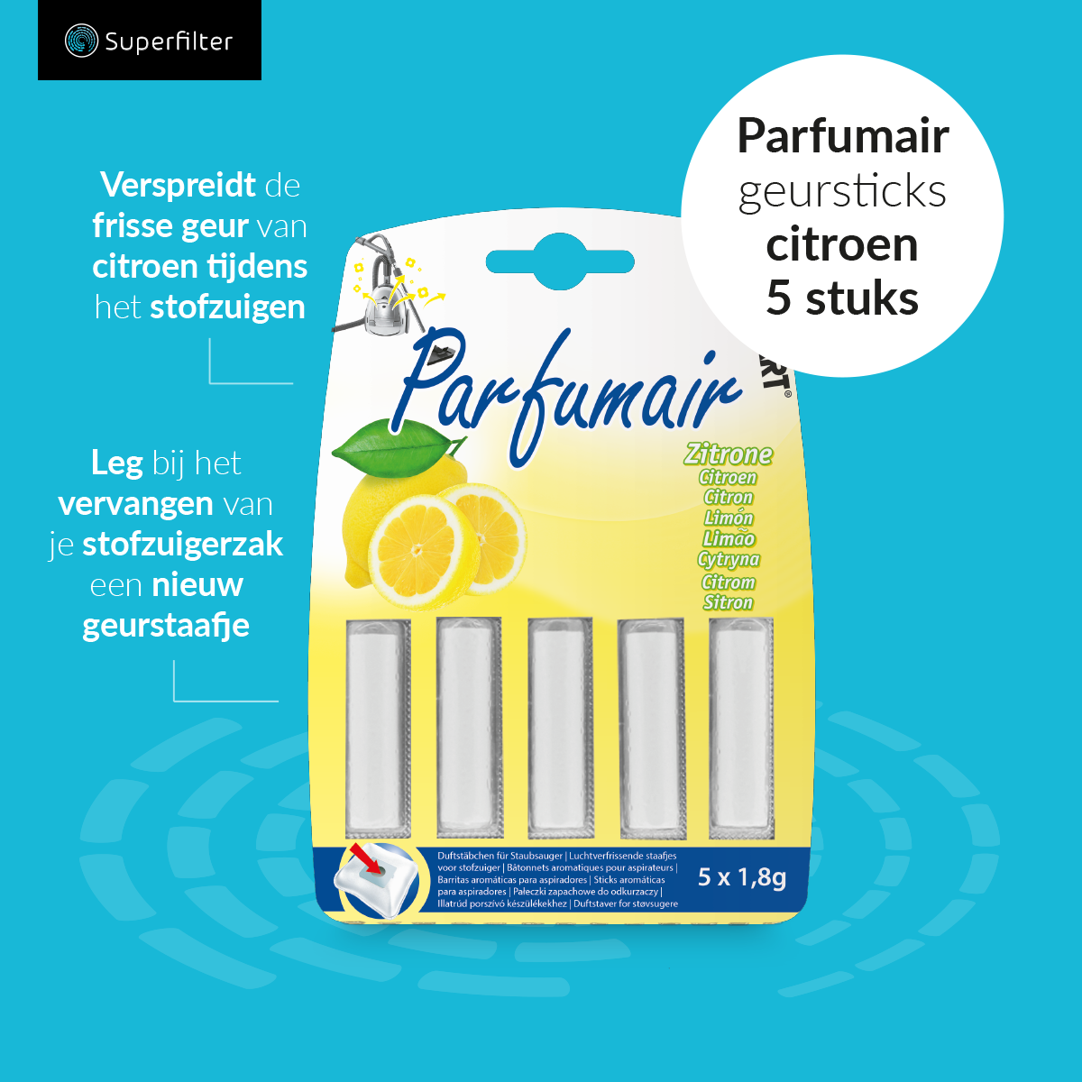 Stofzak verfrisser citroen - 5 st. geursticks