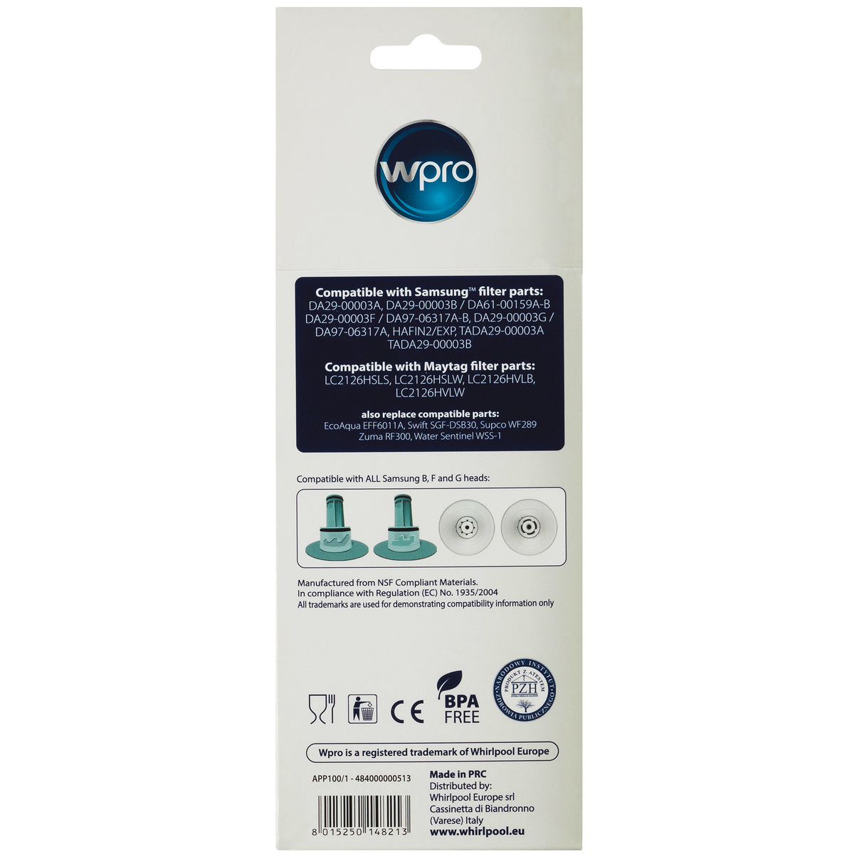 Wpro koelkast waterfilter intern