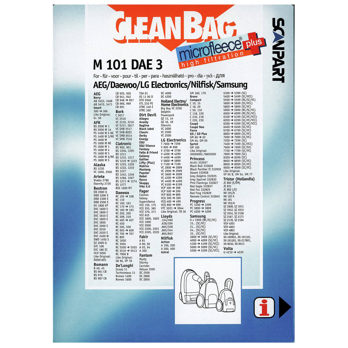 Cleanbag voordeelverpakking Microfleece+ stofzuigerzak geschikt voor AEG/Daewoo/LG Electronics/Nilfisk/Samsung