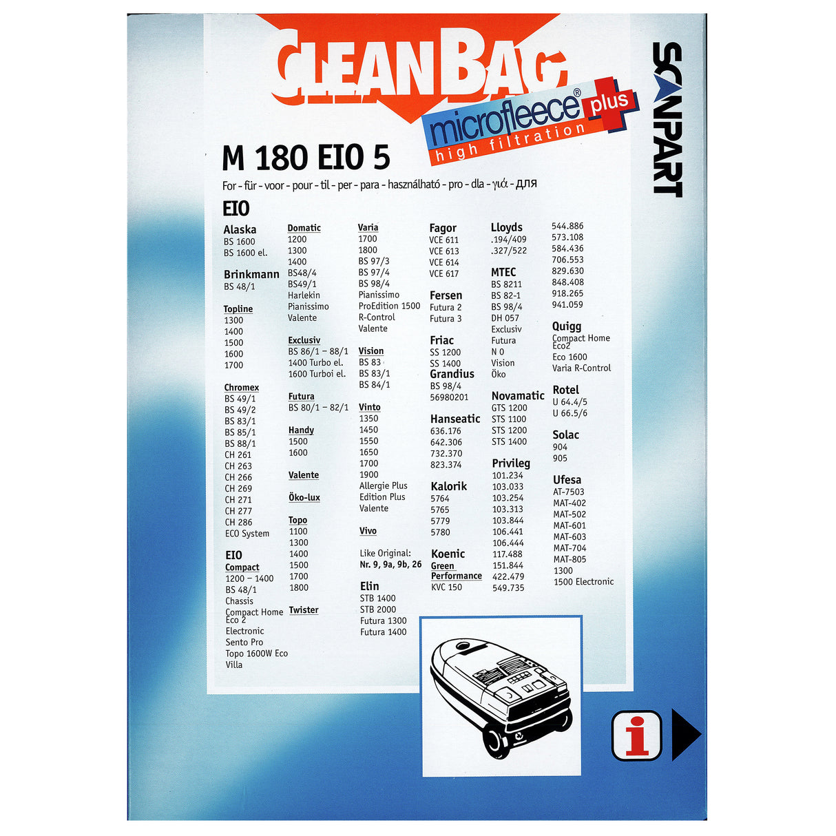 Cleanbag Microfleece+ stofzuigerzak geschikt voor EI0