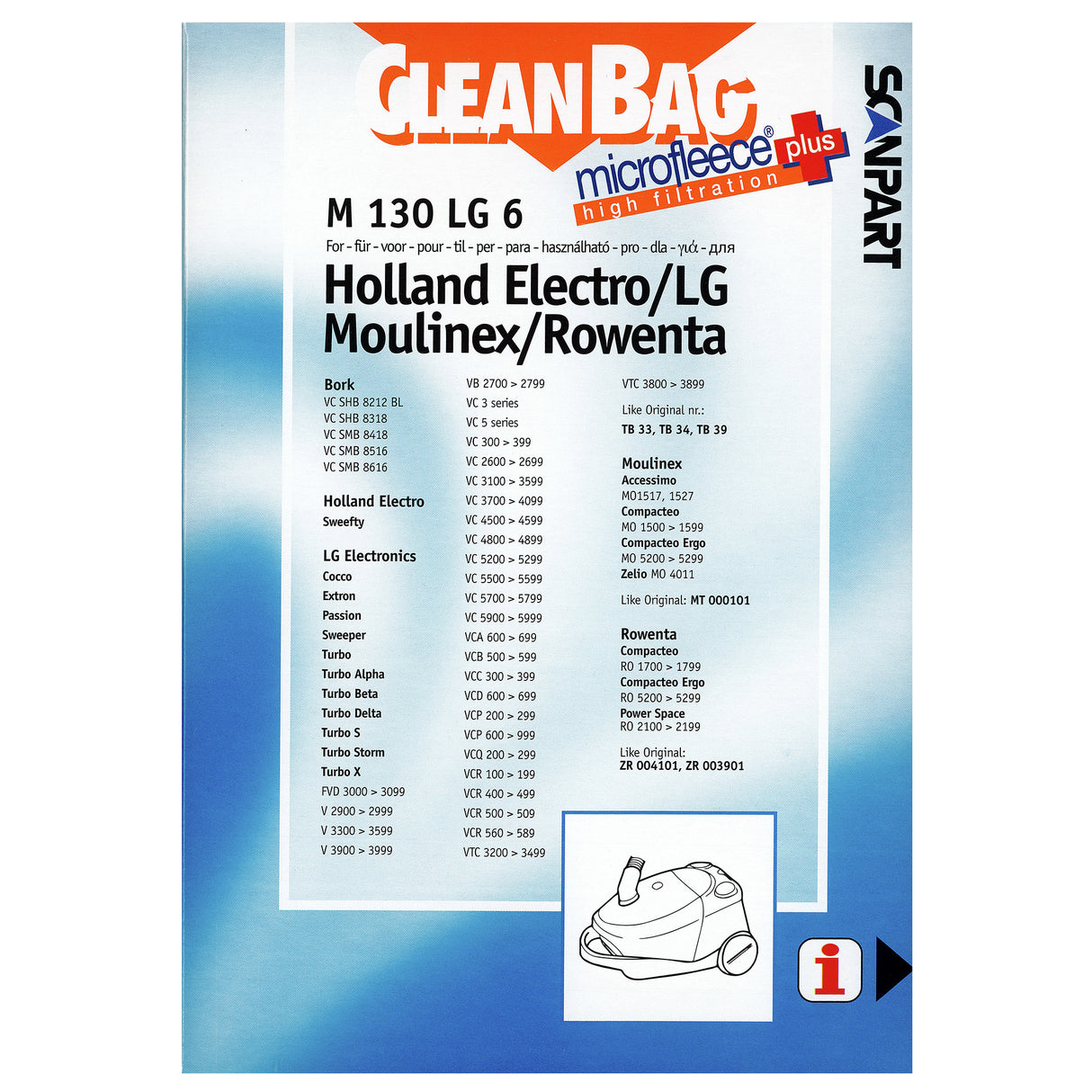 Cleanbag Microfleece+ stofzuigerzak geschikt voor Holland Electro/LG Moulinex/Rowenta