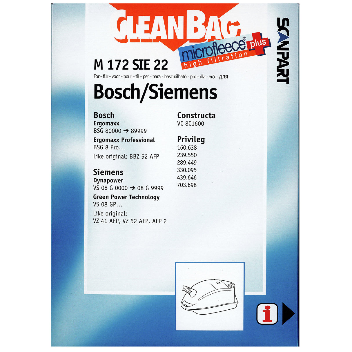 Cleanbag Microfleece+ stofzuigerzak geschikt voor Bosch/Siemens P