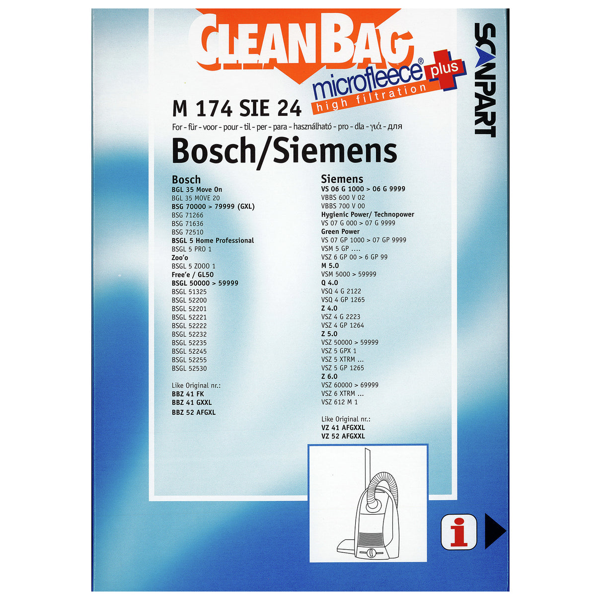 Cleanbag voordeelverpakking Microfleece+ stofzuigerzak geschikt voor Bosch/Siemens GXL/GXXL/GALL
