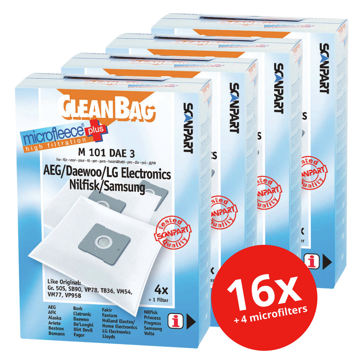 Cleanbag voordeelverpakking Microfleece+ stofzuigerzak geschikt voor AEG/Daewoo/LG Electronics/Nilfisk/Samsung