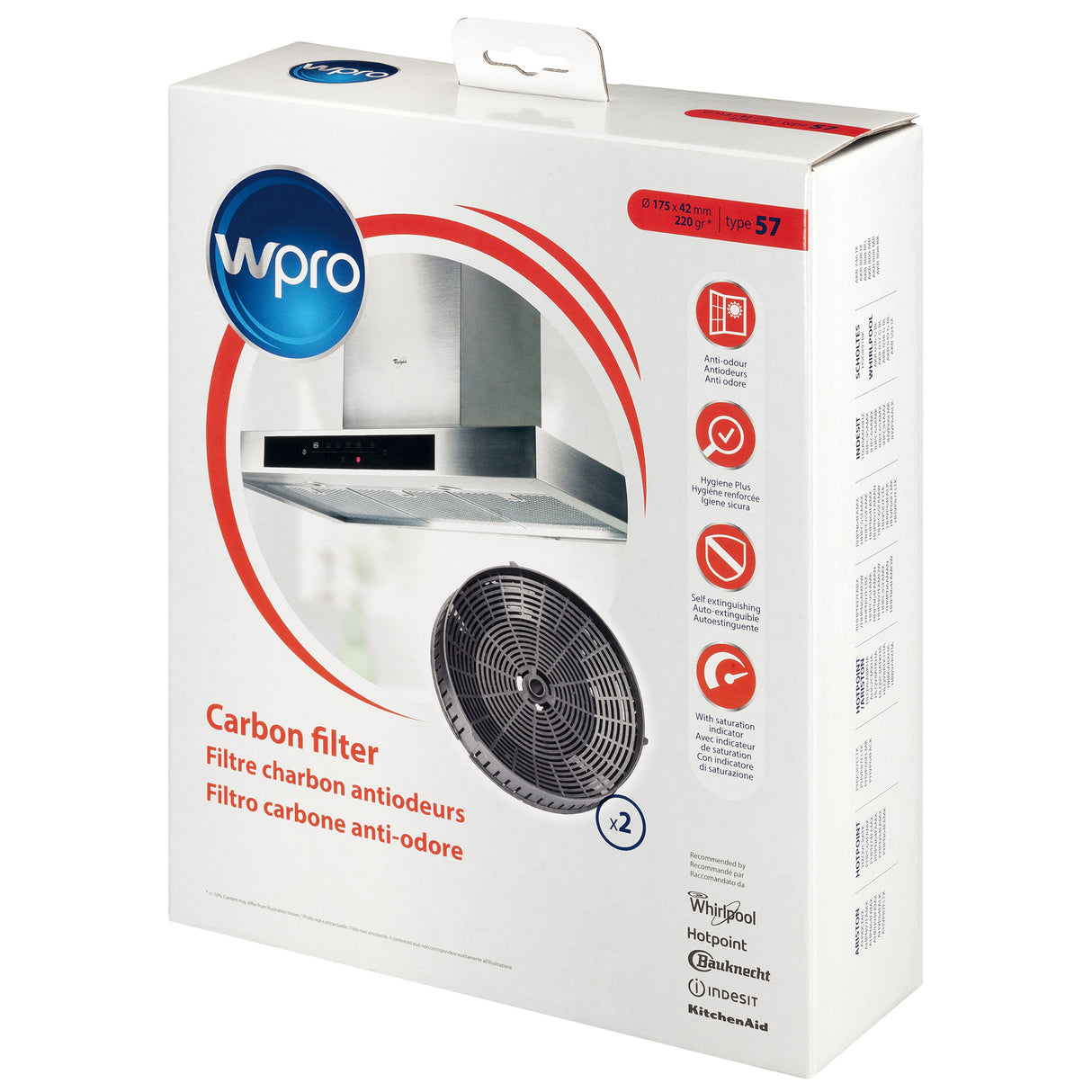 WPRO koolstoffilter 57 2 stuks